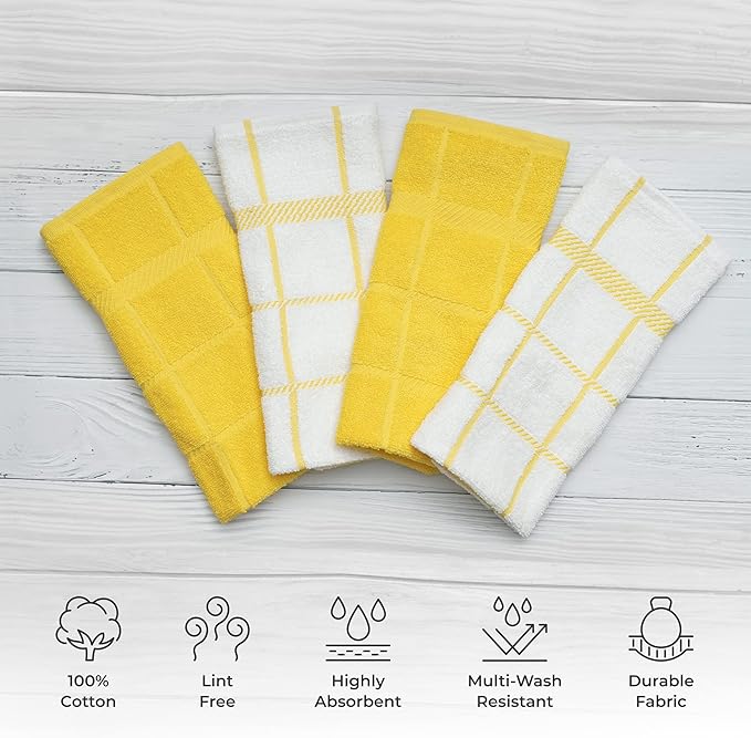 100% Cotton Terry Dish Towels, 4 pack16 x26 Inches, Super Soft and Absorbent