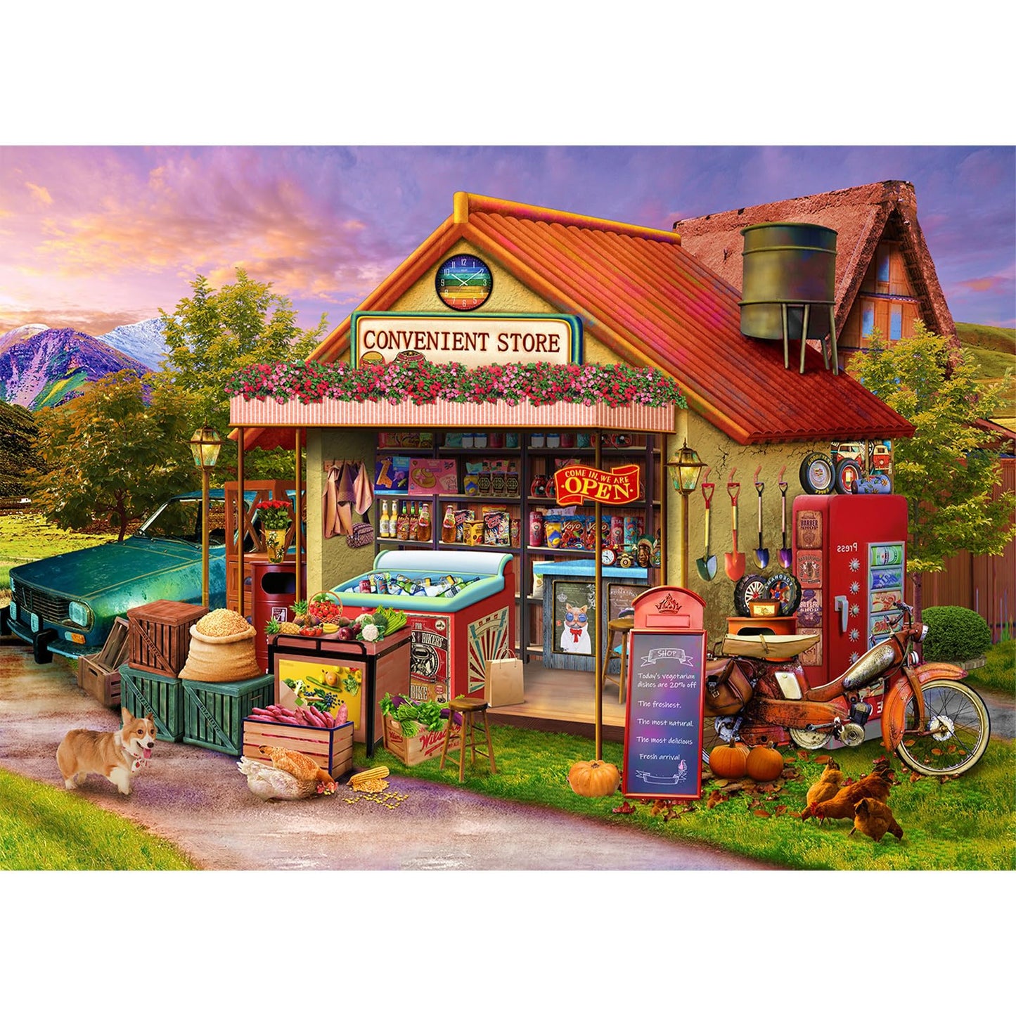 HUADADA Jigsaw Puzzles for Adults 1000 Pieces, Country Store Interlock Perfectly Letter on Back No Dust, Home Decor Birthday Party Gift Toy for Men Women Olders Seniors (27.5"x19.6"), 1:1 Poster