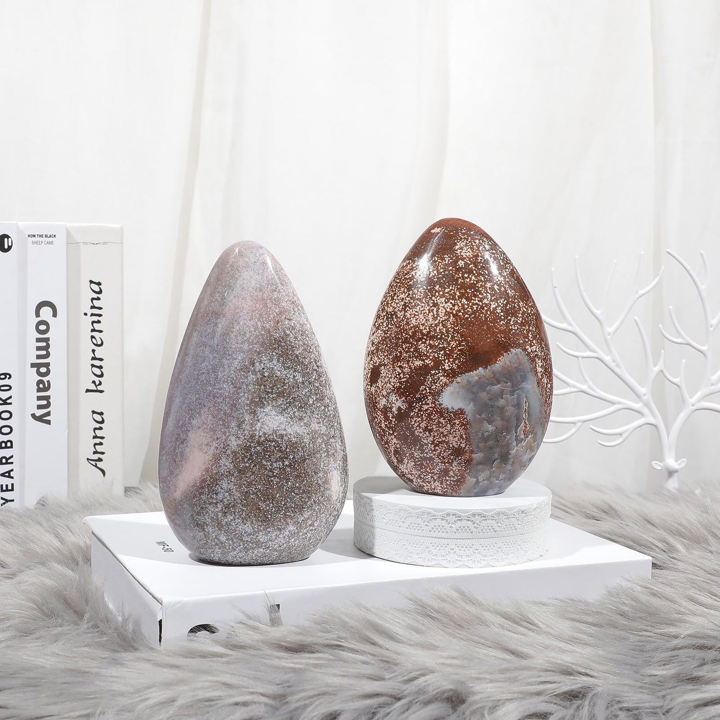 Sportmusies Natural Ocean Jasper Stone Self-Standing Centerpiece Desk Table Home Decoration, Irregular-Shaped Crystal Mineral Specimen Collection Meditation Reiki, 4.72-6.69 inches