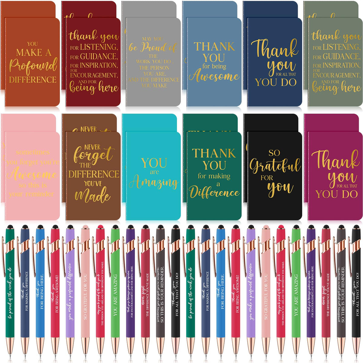 96 Pcs Thank You Gifts Bulk Motivational Pens Inspirational Notepads Set, Mini Motivational Notebooks and Ballpoint Pens, Inspirational Appreciation Gifts for Employee Teacher Staff Volunteer Coworker