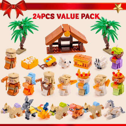 JOYIN 2025 Nativity Advent Calendar Building Blocks, 24 Days Christmas Themed Building Blocks, Xmas Party Favor Supplies for Boys Girls, Kids Xmas Fun Gifts, Countdown Calendar (3+)
