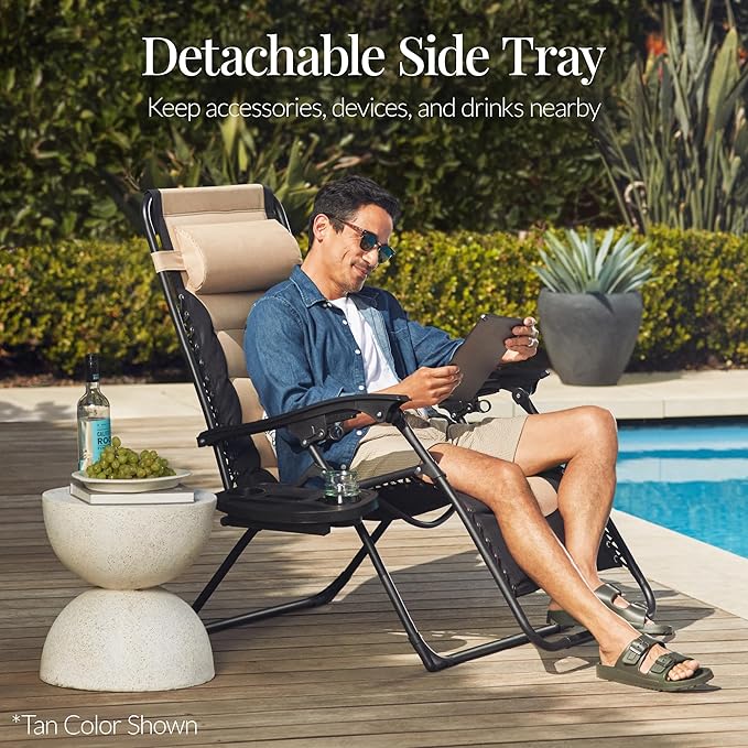 Best Choice Products Oversized Padded Zero Gravity Chair, Folding Outdoor Patio Recliner, XL Anti Gravity Lounger for Backyard w/Headrest, Cup Holder, Side Tray, Polyester Mesh - Navy Blue