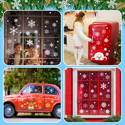 Lansian Christmas Snowflakes Window Clings Decal Stickers, 350PCS+ Xmas Holiday Home Winter Wonderland Decorations Santa Claus Reindeer Ornaments Frozen Party Supplies(10 Sheets)