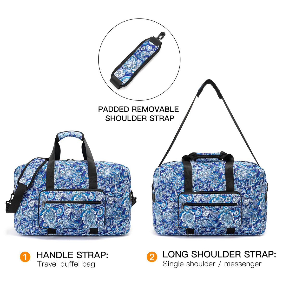 F.FETIVIN Weekender Bag Carry On Travel Duffle Bag Medium Overnight Bag for Women (Blue Paisley)