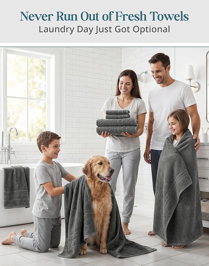 100% Cotton Bath Towels Set of 24 – 2 Bath Sheets, 2 Large Bath Towel, 2 Gym
