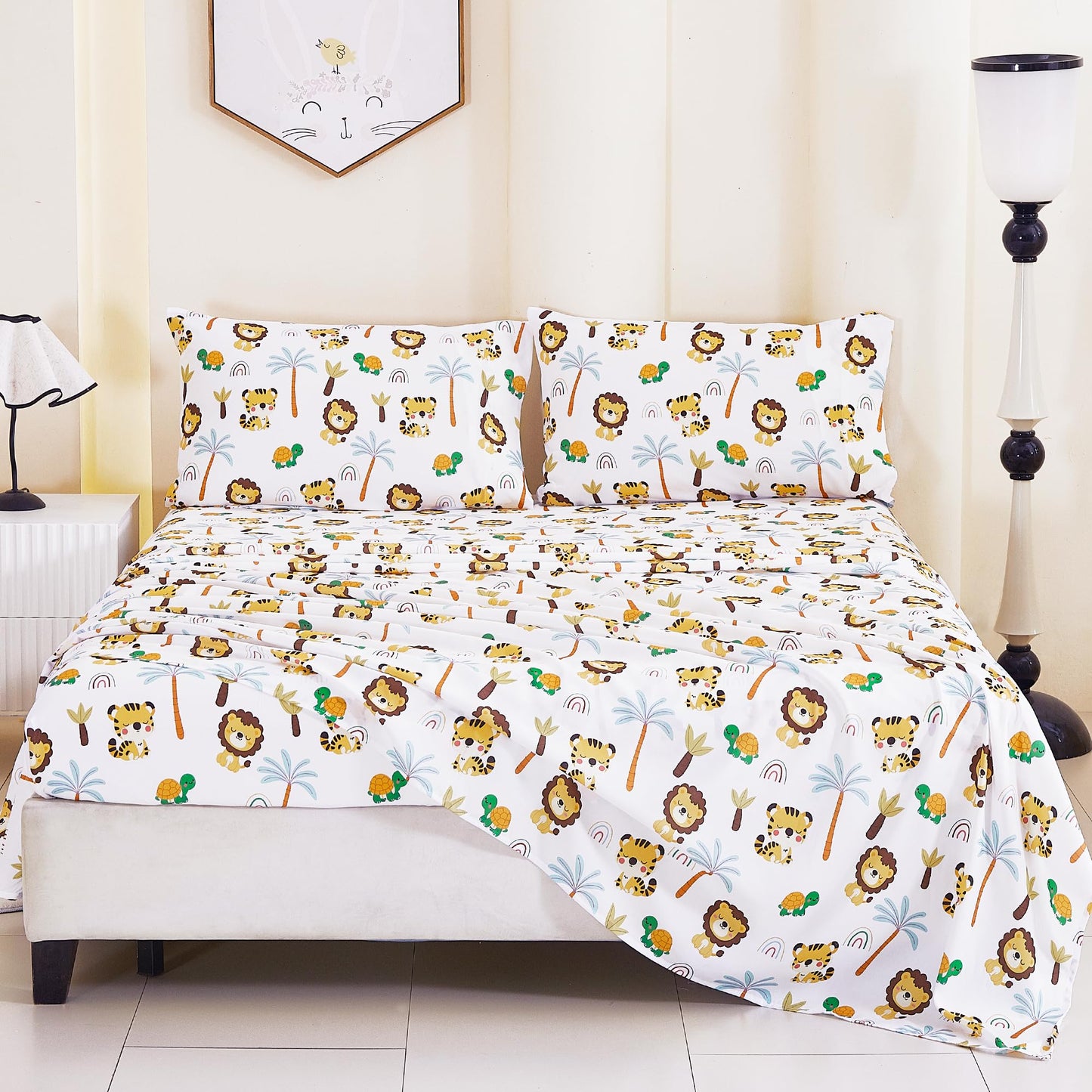 CozySmile Twin Sheet Set Kids,3 Pieces Breathable Soft Microfiber Bedsheets for Child Boys, Oeko-TEX, Anti Pilling Deep Pockets Easy Care Bed Sheets, Lion Tiger