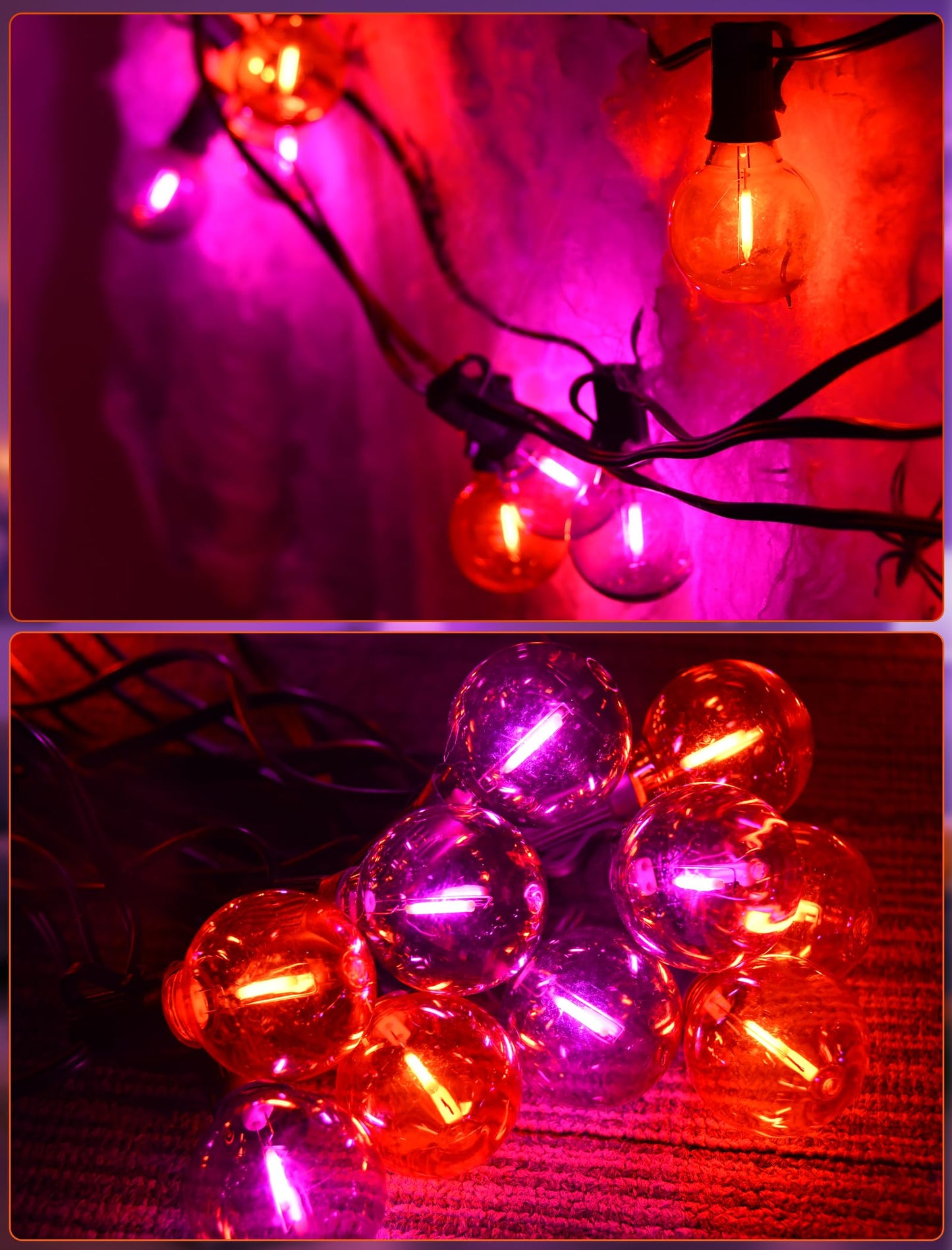 Pallerina Purple and Orange Halloween Lights,25FT 27 LED G40 Globe String Lights,Waterproof Halloween Decorations for Outdoor Indoor Haunted Patio Home Party Garden Yard Decor