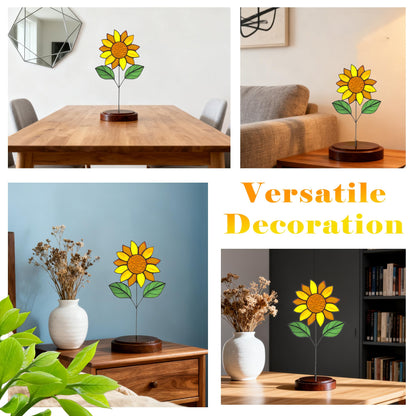 Verssure Stained Glass Flowers, Stained Glass Sunflower with Wood Base,Suncather Decor Mother's Day Birthday Gifts for Women, Home Party Tabletop Decorations