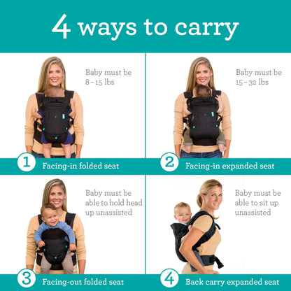 Infantino Flip Advanced 4-in-1 Baby Carrier - Ergonomic, Convertible, Face-in and Face-Out Front and Back Baby Carrier for Newborn to Toddler 3,6-14,5kg, Black