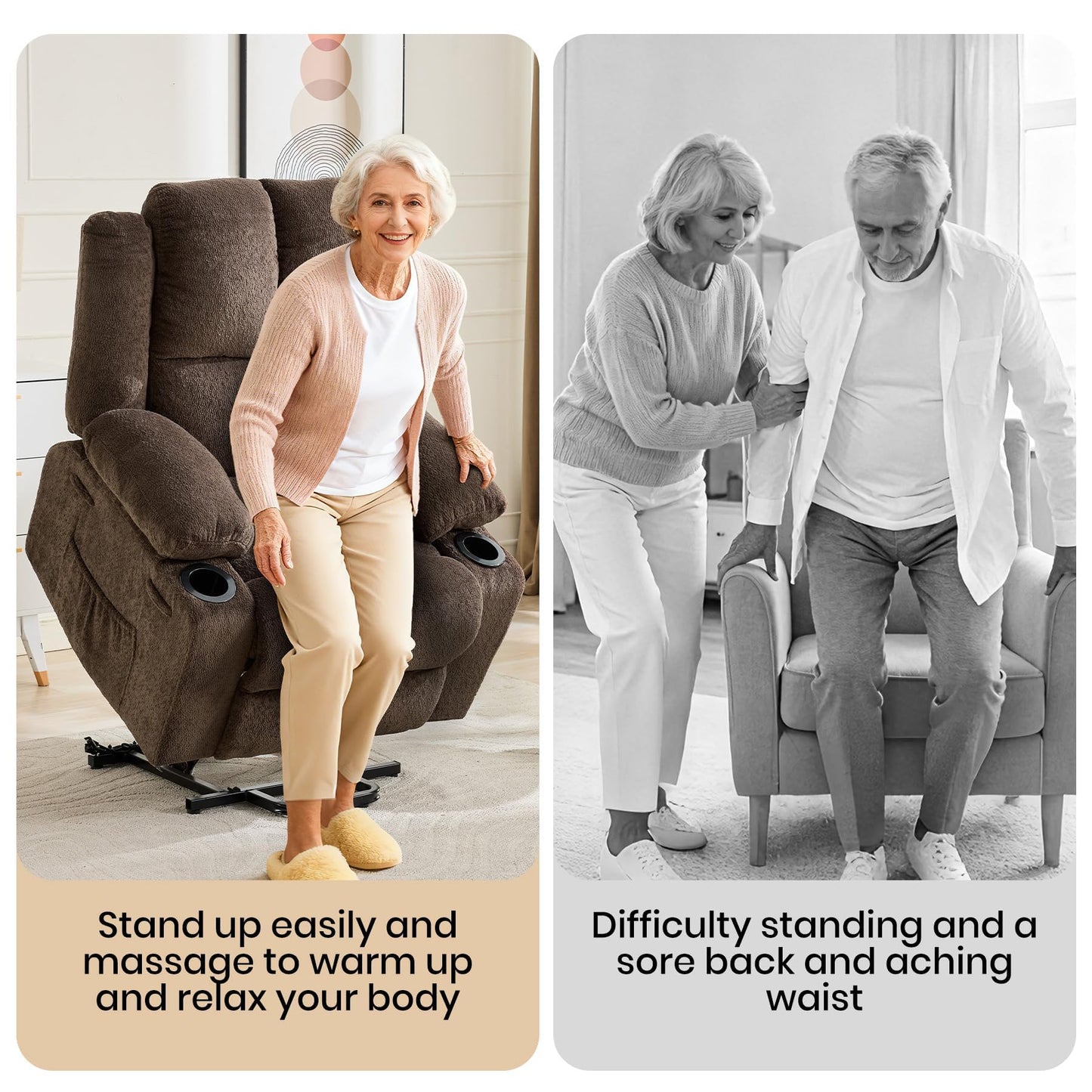 Garvee Power Lift Recliner Chair with Massage and Heat, Oversized Electric Lift Chair with Stand Assist, 155° Adjustable Lay Flat Recliner, 2 Cup Holders for Living Room