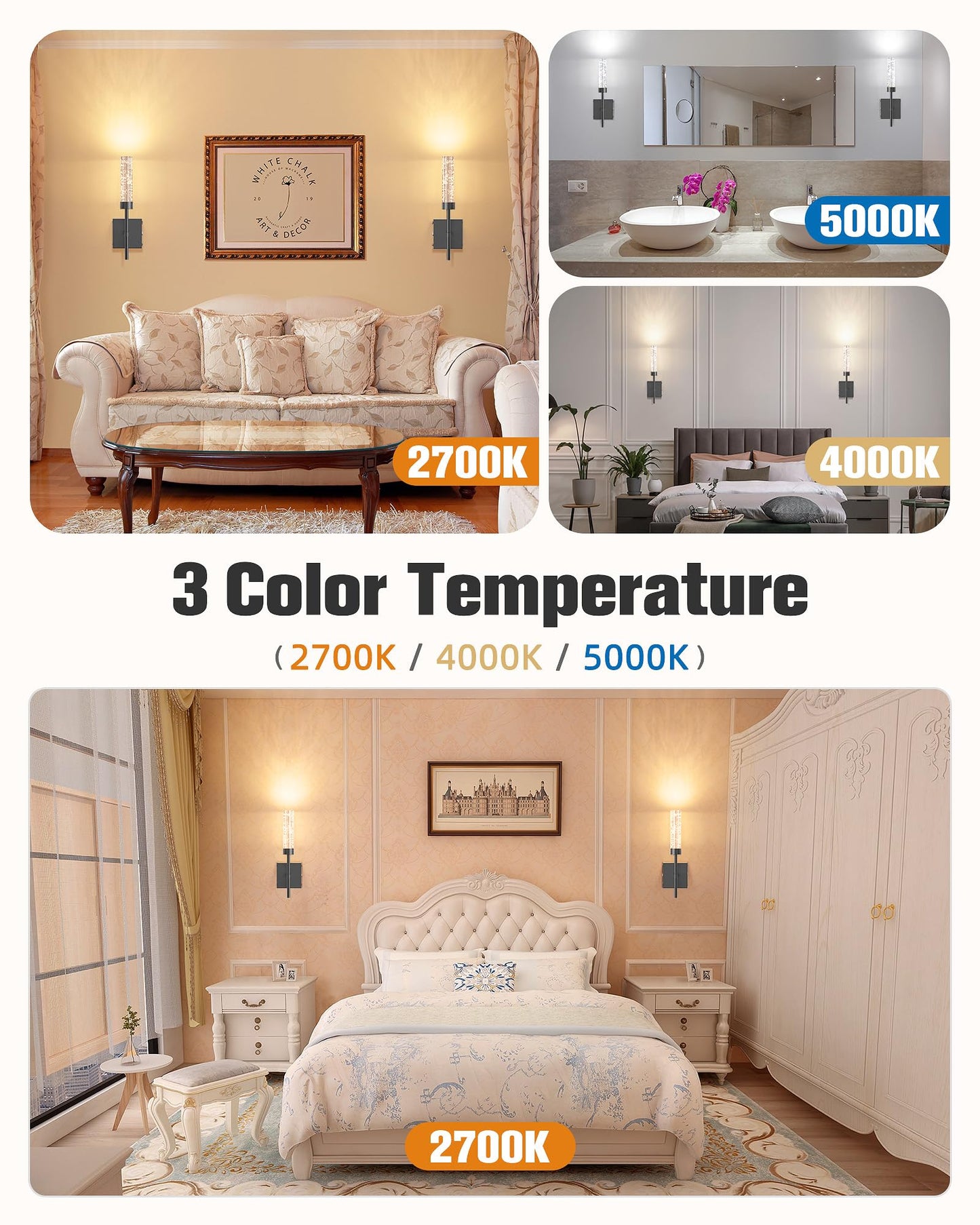 NIORSUN Crystal-Inspired Bubble Wireless Wall Sconces, 10000mAh Battery Operated Wall Sconces Set of 2, 3 Color Temps Rechargeable Wall Lights with Remote, Dimmable Wall Lamp for Living Room Bedroom