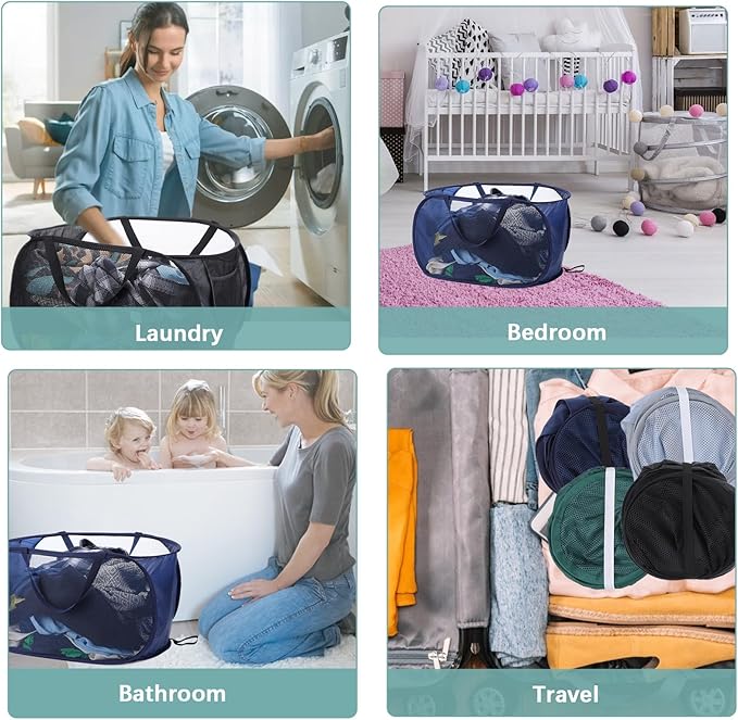 4 Pcs Popup Mesh Laundry Basket, Collapsible Laundry Hamper