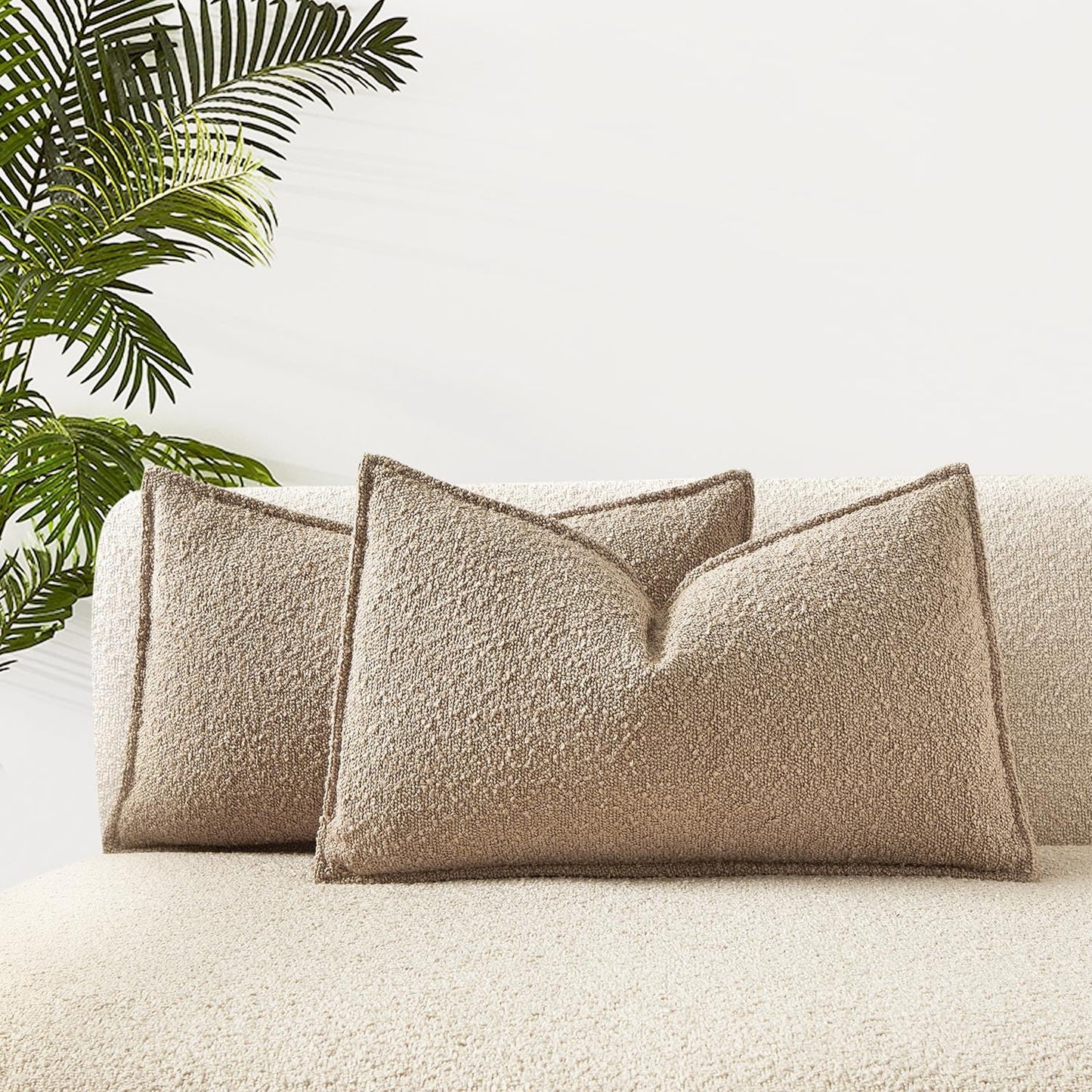 JUSPURBET 14x24 Pillow Covers Set of 2 Decorative Throw Pillow Covers Case for Couch Sofa Bed Soft Boucle Textured Lumbar Cushion Covers with Hidden Zipper for Home Decor Living Room,Oatmeal
