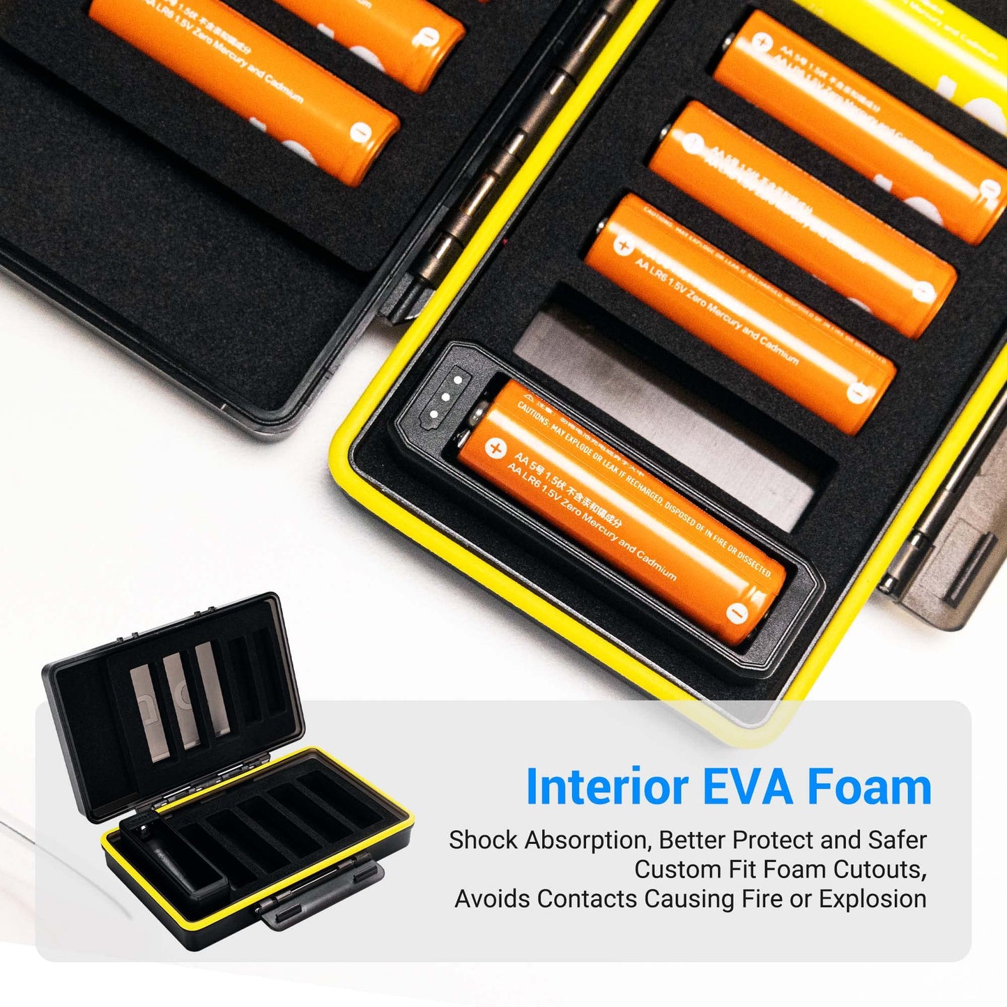 AA AAA Battery Storage Case Holder with Battery Tester, Battery Organizer Container for 8 Double A & 2 Triple A Battery, Compact and Water-Resistant
