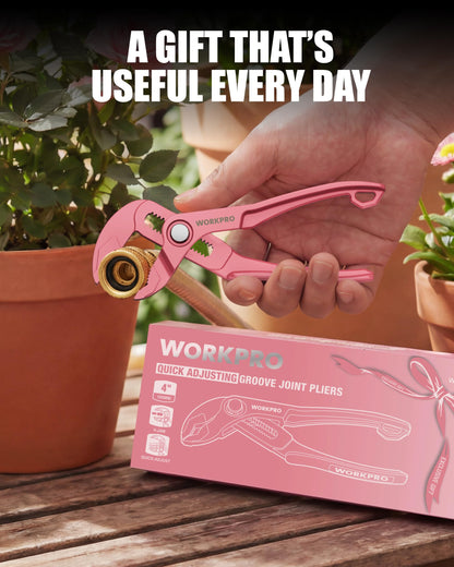 WORKPRO Mini Water Pump Pliers, 4-Inch Groove Joint Pliers, Fast Adjustable Tongue and Groove Plier with 15-Position Push-Lock, V-Jaw for Multi-Surface Grip, EDC Plier for Tight Spaces & Versatile Use