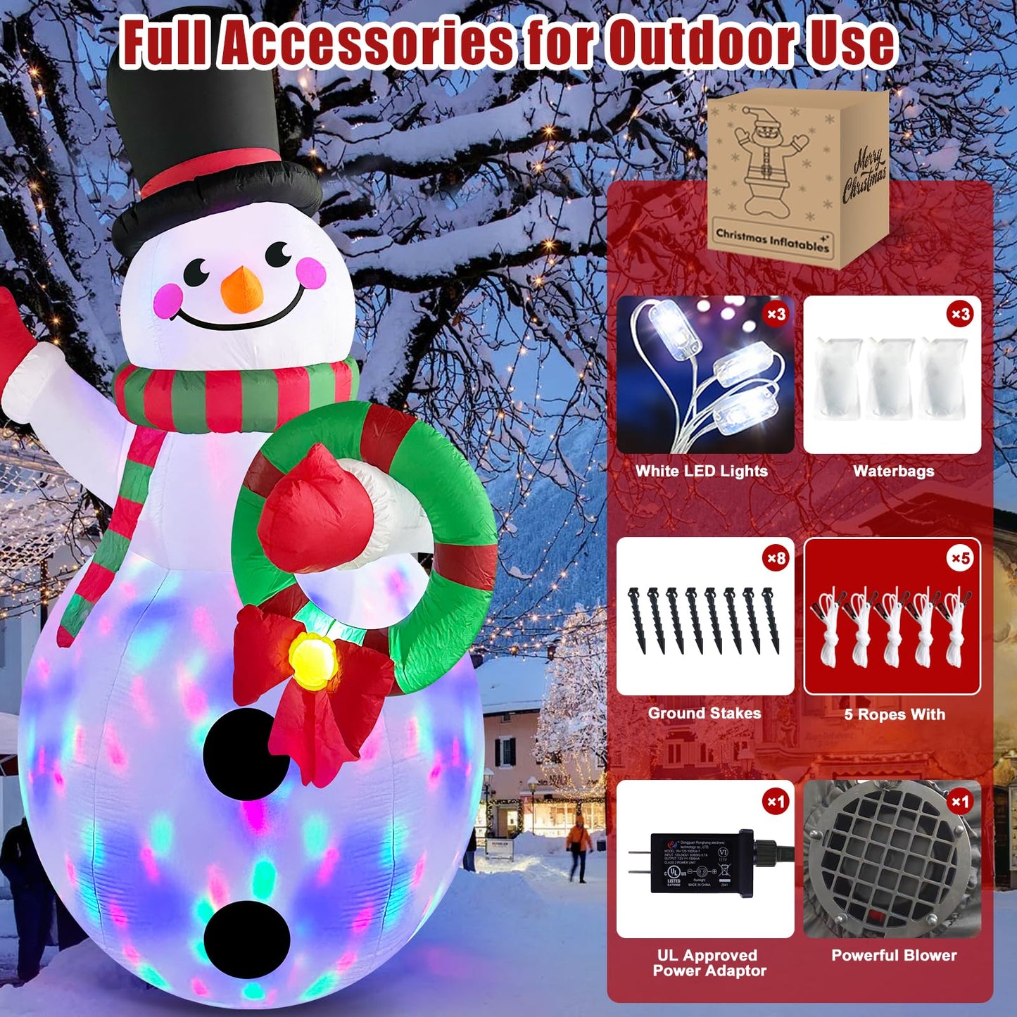 Danxilu 20 FT Tall Christmas Inflatables Snowman Built-in Rotating LED Lights Outdoor Decorations, 20 Foot Giant Snowman with Blower Blow Up Yard Decoration for Home/Lawn/XmasParty/Parks/Squares