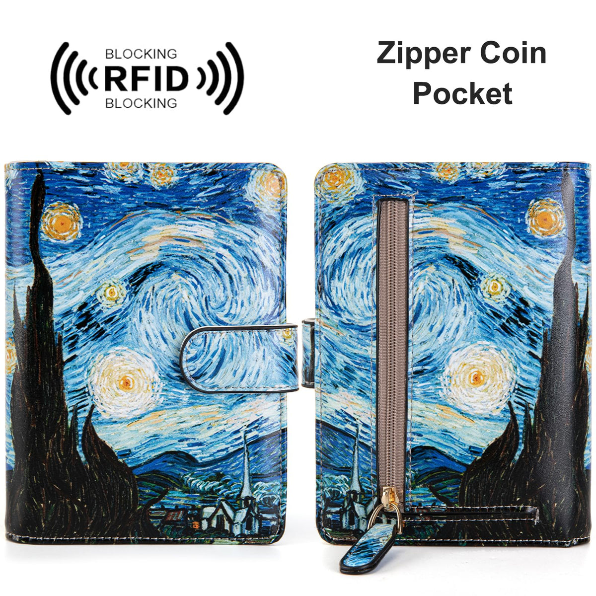 Passport Holder for Travel Essentials, RFID Blocking Passport Wallet Cover with Magnetic Closure, Passport Book Holders for Women and Men (Van Gogh The Starry Night)