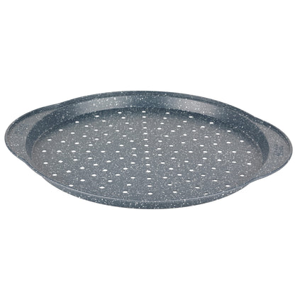 Russell Hobbs Nightfall Stone Set of 2 Large Pizza Trays - 14.5" Pizza Pans, Non-Stick Round Baking Trays, Carbon Steel, PFOA Free, Perforated Base for Crispy Cooking, Ideal for Pizza's, Garlic Bread