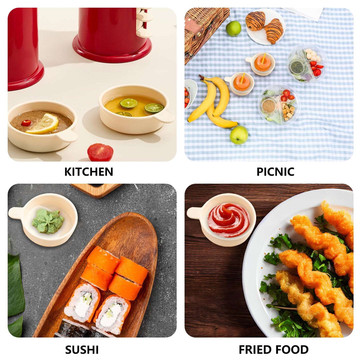 kumet Set of 5 Mini Dipping Bowls, 3.15 Inch Small Sauce Dish, Stylish Design, Perfect for Sushi, Condiments, BBQ, Ketchup