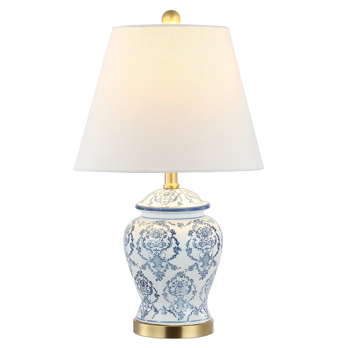 JONATHAN Y 22.25" Blue/White Chinoiserie Ceramic Urn Table Lamp, Traditional Classic Nightstand Lamp for Living Room Bedroom, White Linen Shade, LED Bulb Included JYL3085A