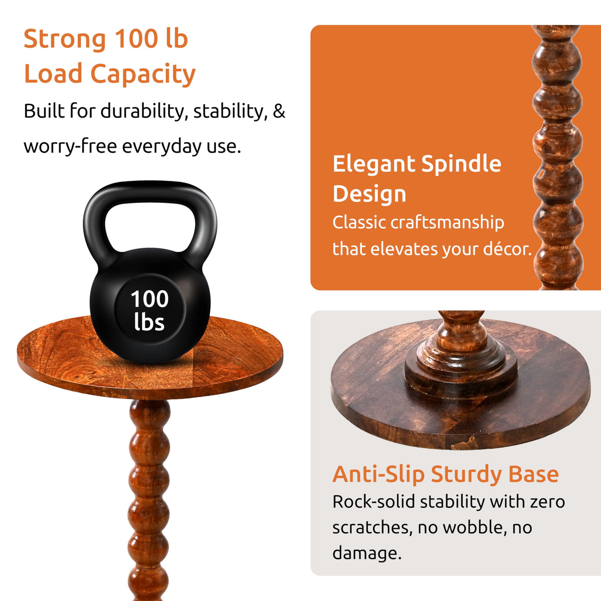 Round Side Table, Small Drink Table for Small Spaces, Modern Accent Nightstand with Solid Wood Leg for Living Room, Bedroom, Corners, and Office- Honey Mango