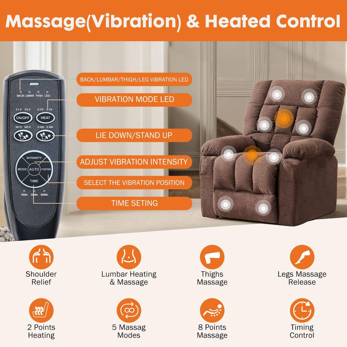 Power Lift Recliner Chair for Adult with Heated and Full Body Massage, Glider Nursery Chair with Cup Holder and USB Charge Port, Oversided Swivel Rocker Recliner for Living/Study/Bedroom Room, Pro
