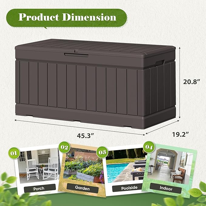 Flamaker Outdoor Storage Box 80 Gallon Resin Waterproof Deck Box Delivery Box with Wood Texture Large Storage Bin for Patio Cushions (Brown)