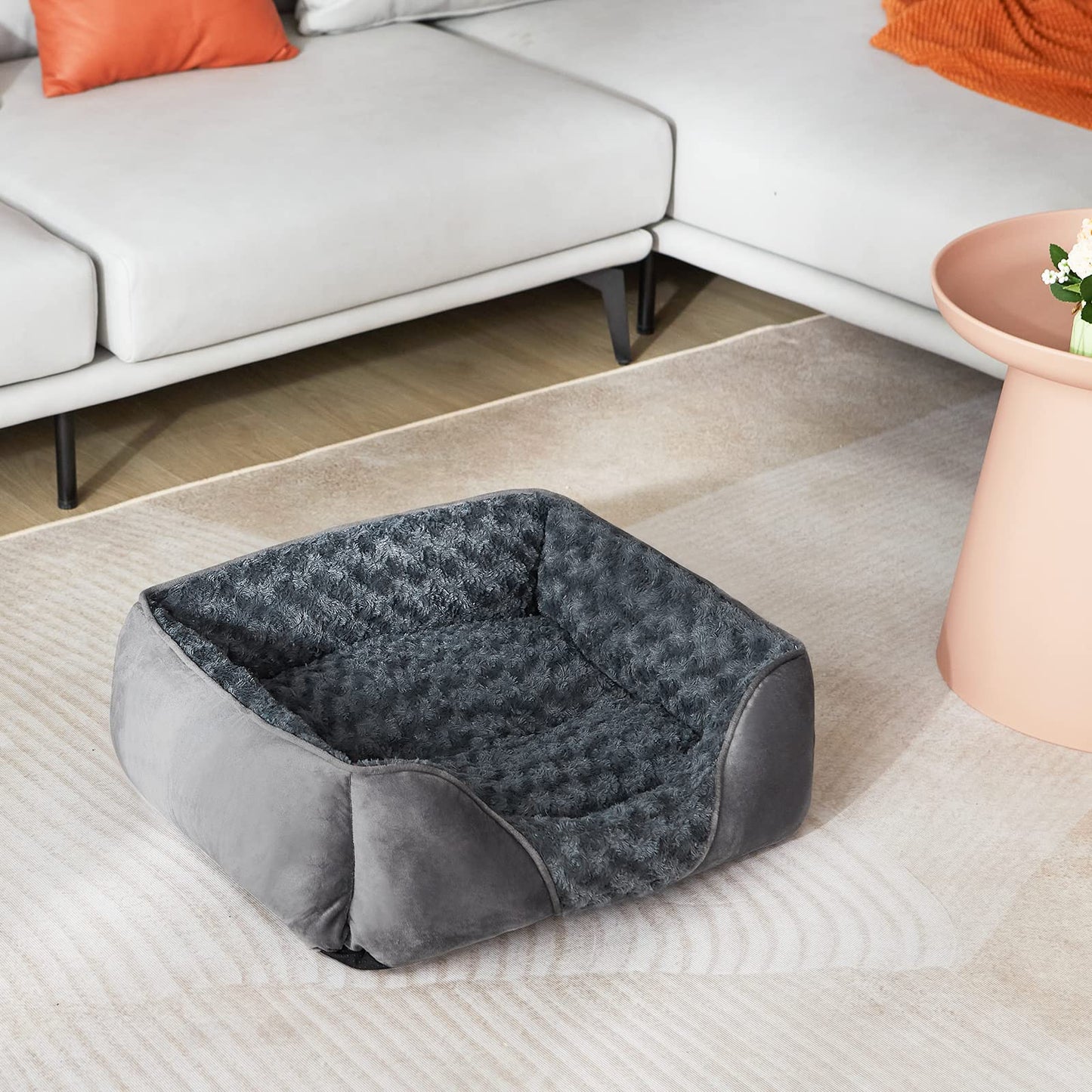 INVENHO Rectangle Washable Orthopedic Dog Bed for Small, Medium and Large Dogs, Soft Calming, Sleeping Puppy Bed Durable Pet Cuddler with Anti-Slip Bottom, S (20"x19"x6")