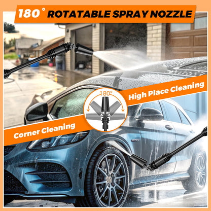 Gisam Cordless Pressure Washer, Max 65 Bar 943 PSI Jet Washers with 2 x 4000mA Batteries, Foam Sprayer, 6 in 1 Multi-function Nozzle & 180 Rotatable Nozzle for Cleaning and Irrigation (Gisam-01)