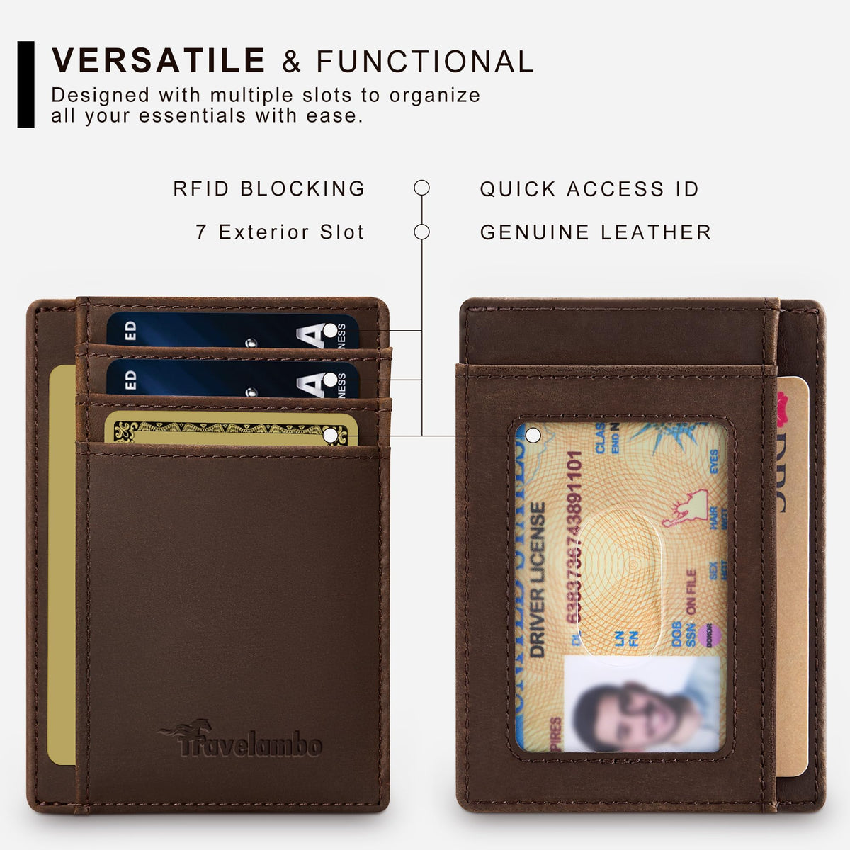 Travelambo 100% Genuine Leather Wallet for Men and Women, Slim Minimalist RFID Blocking Front Pocket Credit Card Holder with Gift Box