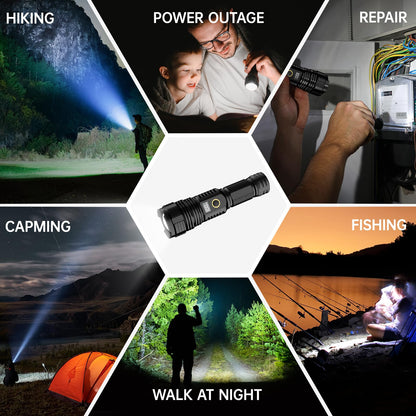 Flashlights High Lumens Rechargeable, 100,000LM LED Super Bright Flash Light, Zoomable Linternas with LCD Digital Display, 5 Mode, Waterproof, Powerful Tactical Flashlight for Emergencies Camping Gift