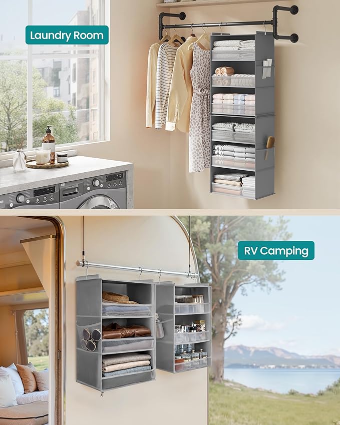 SONGMICS Hanging Closet Organizer, 6-Tier Fabric Storage Shelf, Separable