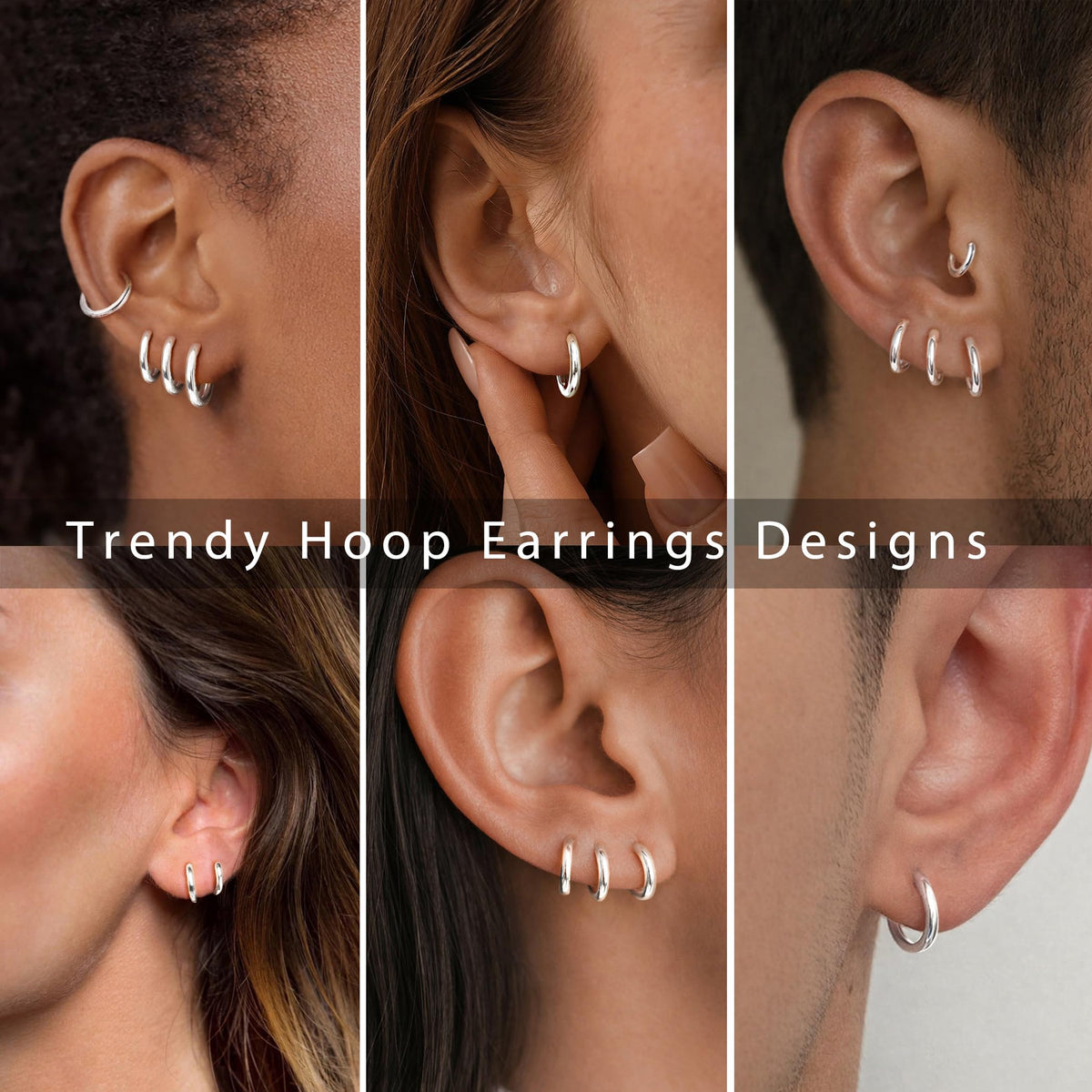 Gokeey 316L Surgical Stainless Steel Silver Huggie Hoop Earrings 6mm 8mm 10mm 11mm 12mm 14mm, Hypoallergenic Earrings Silver Hoops Cartilage Helix Lobes Hinged Sleeper Earrings For Men Women