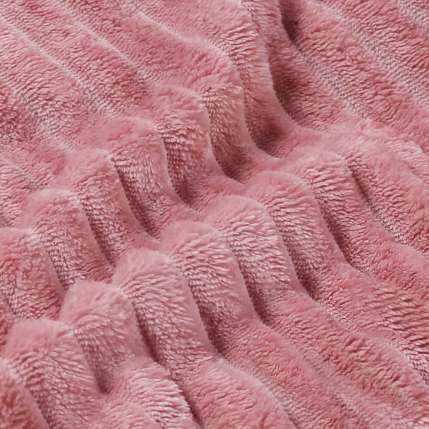 BEDELITE 2 Pieces 3D Ribbed Jacquard Soft and Warm Decorative Fuzzy Blankets, Pink, 50x60IN