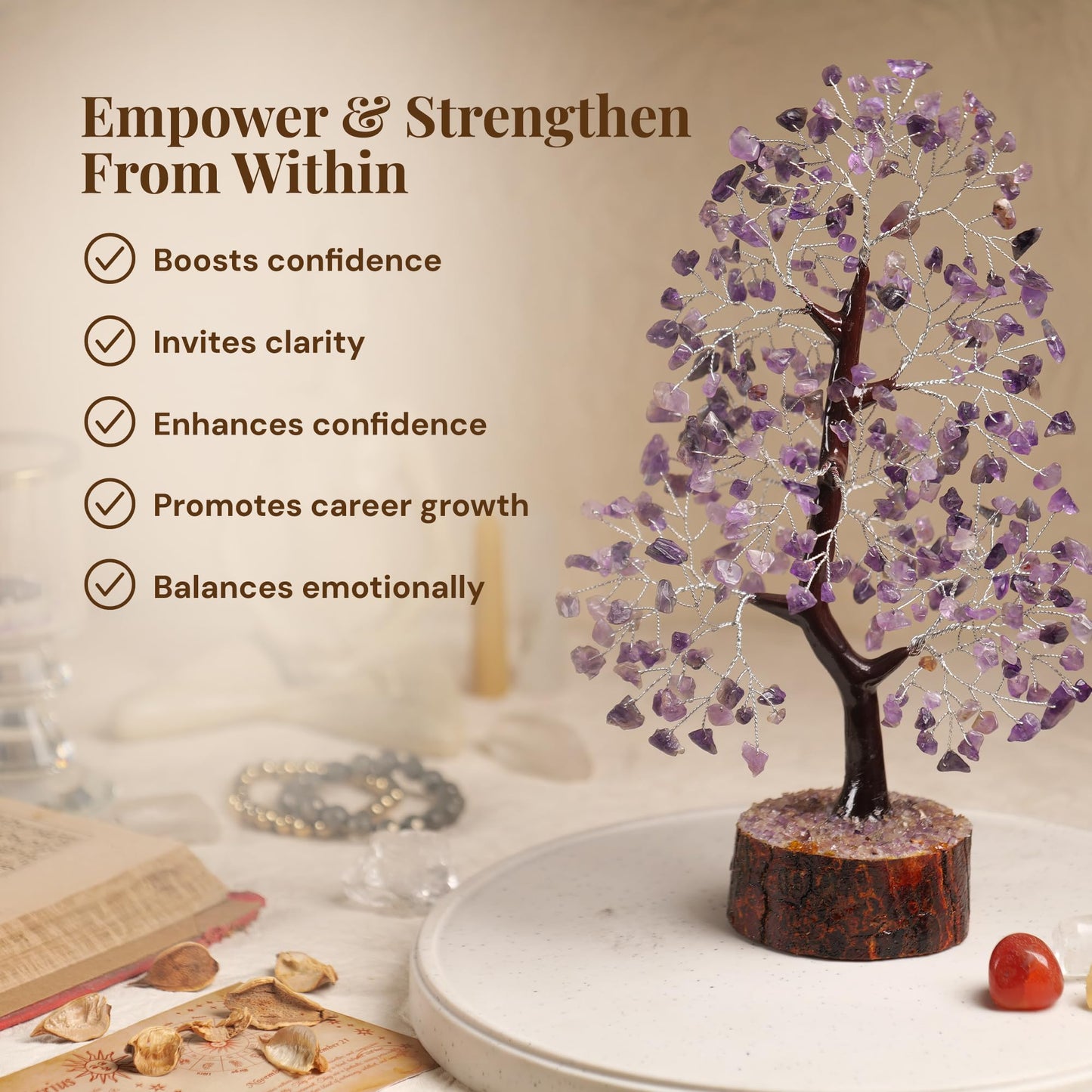 SUBSH Amethyst Crystal Tree of Life 10-12 Inch with 2 Chakra Pendants – Healing Crystal Bonsai Money Tree for Positive Energy, Feng Shui, Reiki, Spiritual Home Decor & Gifts for Women