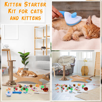 Seenelling 25 Pcs Kitten Starter Kit for Indoor Cats Include Cat Scratching Post, Sisal Scratcher Bed, Brushes, Nail Clipper, Balls for Indoor Kittens Supplies Accessories Welcome Gift