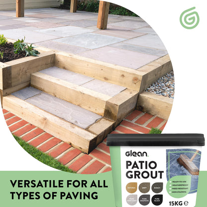 GLEAN Patio Grout | NATURAL | 15kg - 20m² Coverage | Jointing Compound | Brush In Patio Grout For Paving Patios & Block Paving | Self Setting All Weather Application | Ready Mixed