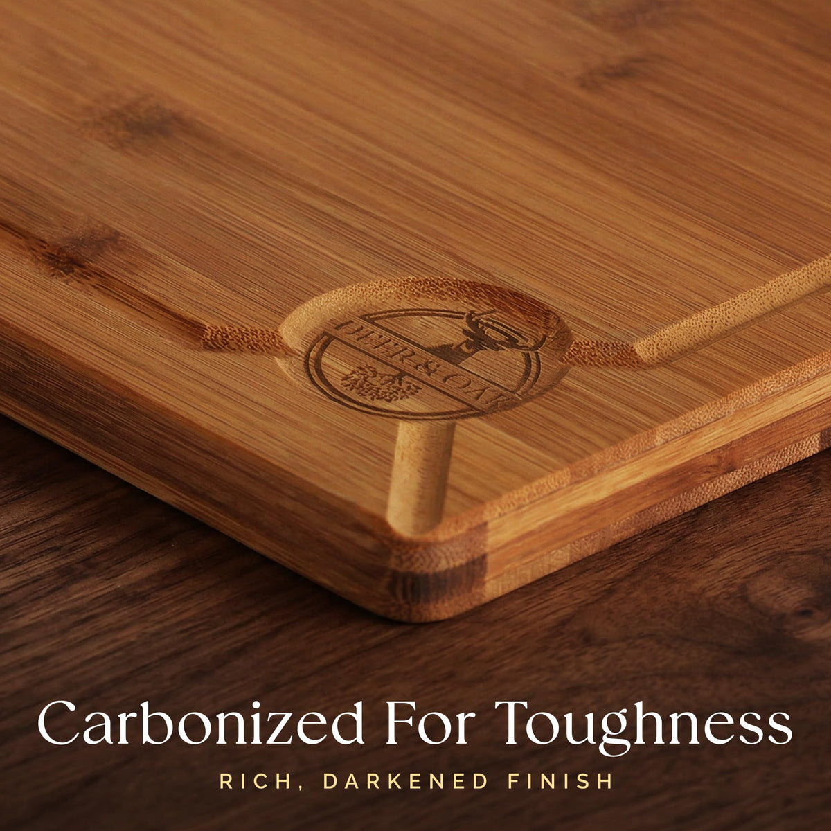 Pre-Oiled, Non Toxic 3-Piece Carbonized Bamboo Cutting Board Set, Eco-Friendly Wooden Chopping Boards for Kitchen with Hanging Hole, 500°F Carbonized Technology Charcuterie Serving Boards Deer & Oak