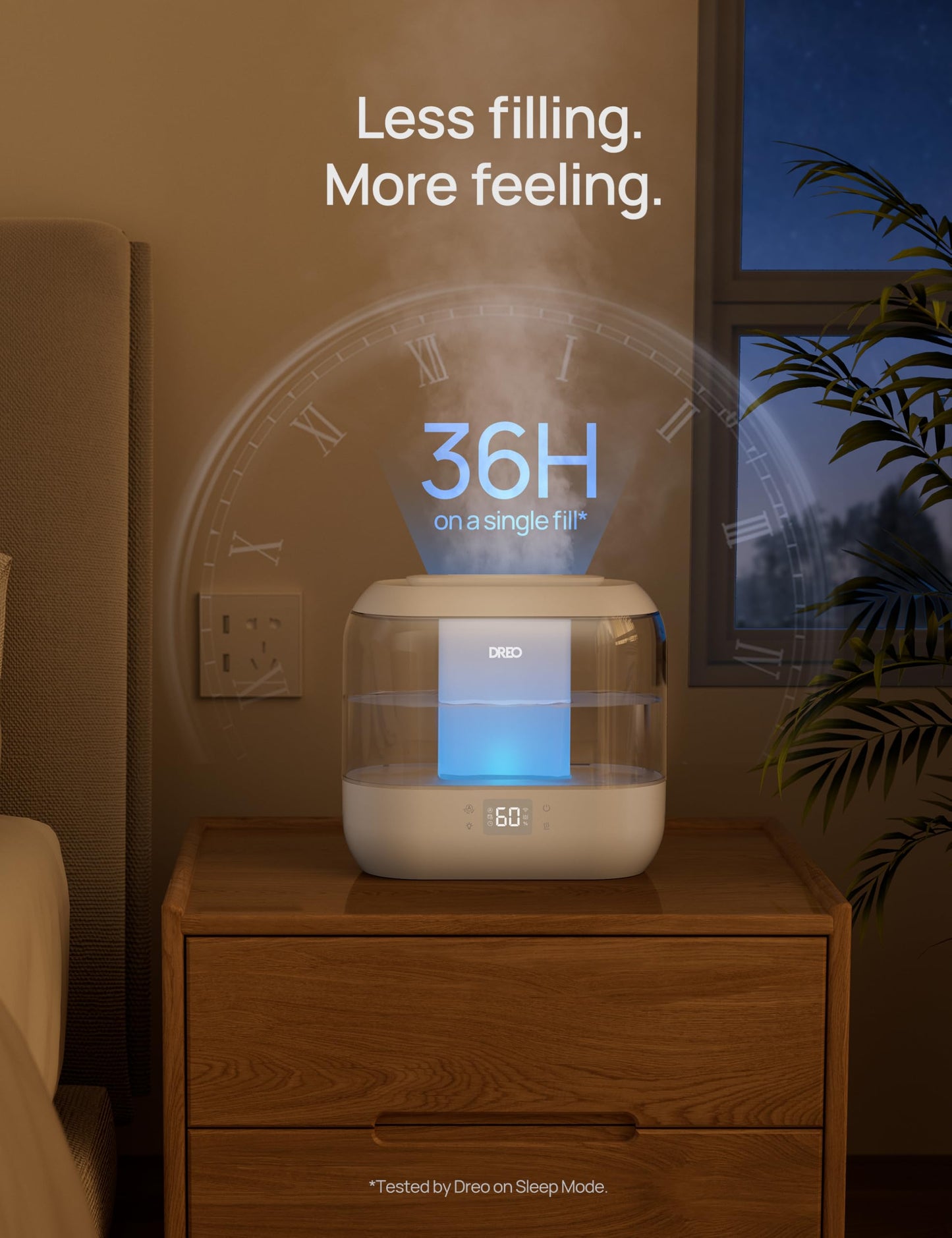 Dreo Smart Humidifiers for Bedroom, Top Fill 4L Supersized Humidifier Large Room with 28 dB, 36H Runtime, Touch/APP/Voice Control, Nightlight, Cool Mist Humidifiers for Baby, Plants, Indoor, Black
