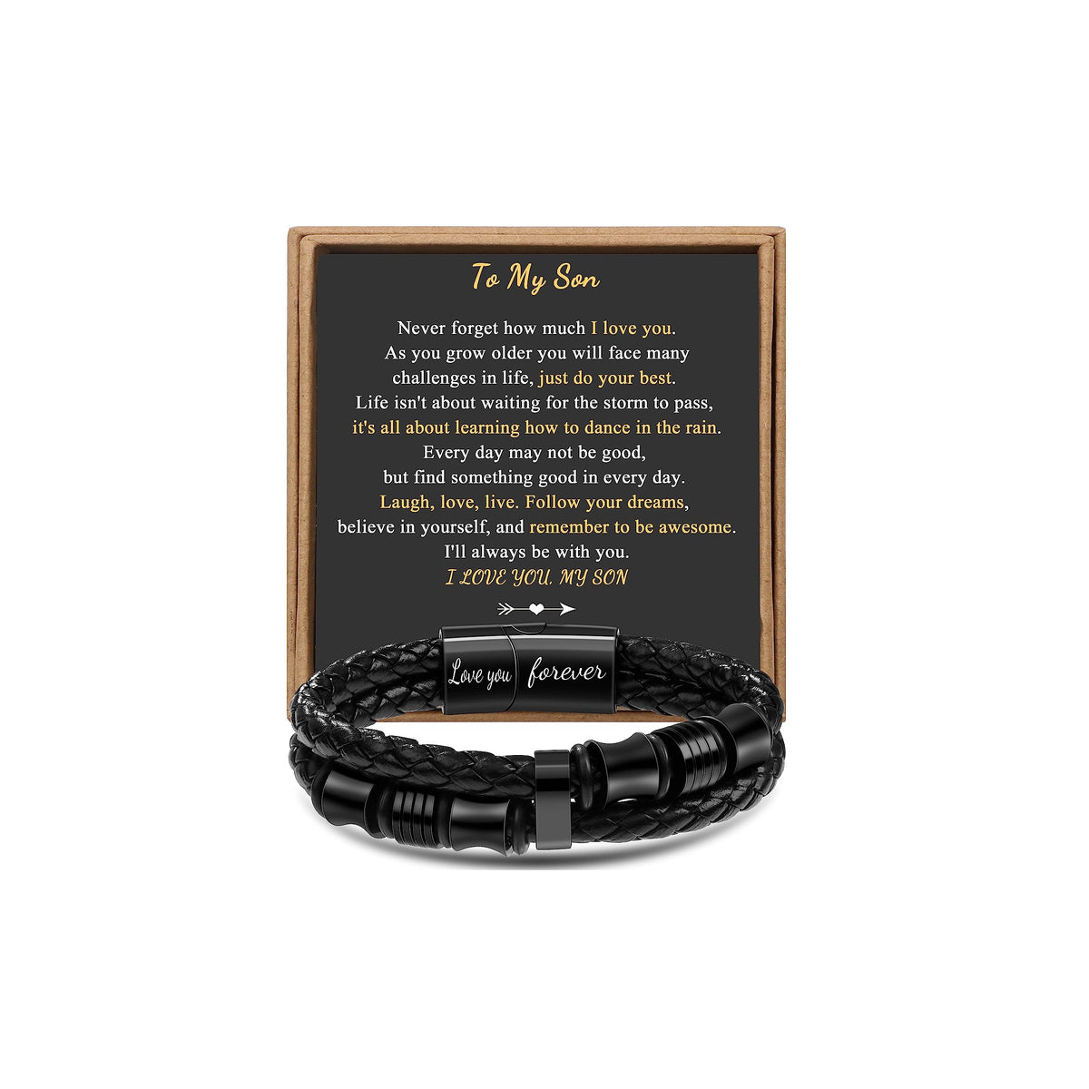 JoycuFF Gifts for Son from Dad Mom Leather Bracelet Gifts for Men Birthday Gift for Son Bracelet from Mom Black Layered Bracelets Engraved I Love You Forever Braied Cuff Graduation Gift