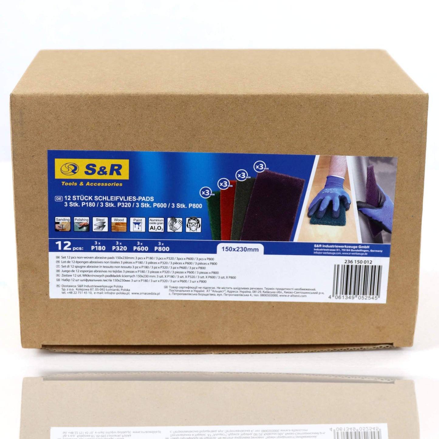 S&R Abrasive Pads 150x230mm – 12-Piece Set (P180, P320, P600, P800) – Flexible Sanding Pads for Metal, Wood, Steel & Stainless Steel – Multi-Grit Polishing & Surface Prep