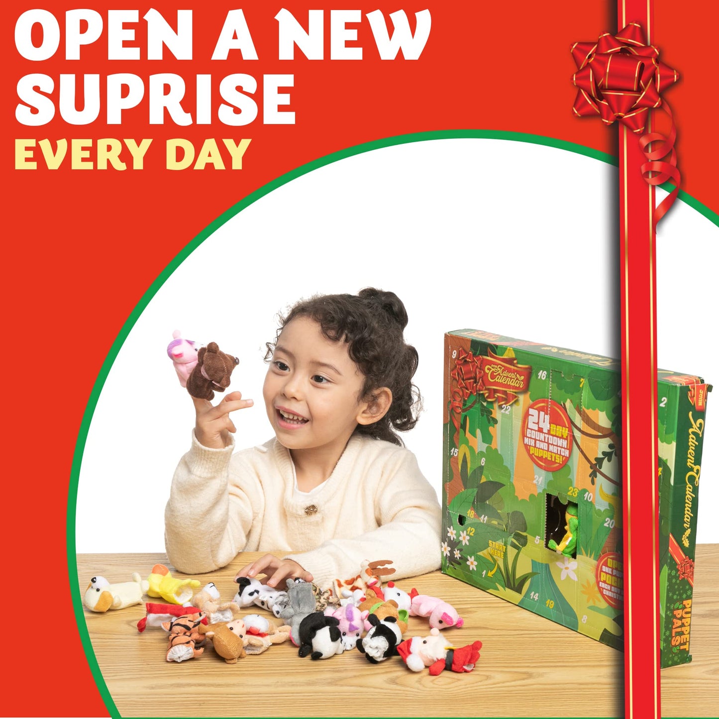 JOYIN Christmas Advent Calendar 2025 with Finger Puppets,24 Days Christmas Countdown Advent Calendar with Plush Animal Finger Puppets for Girls Kids Party Favors,Classroom Prizes Xmas Party Favor Gift