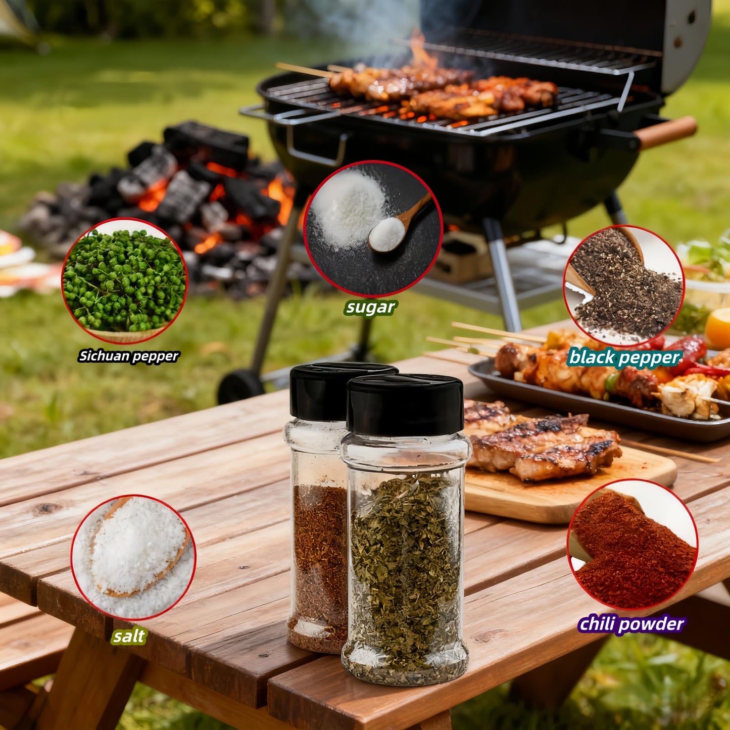 Portable Seasoning Bottle Set, Mini Plastic Spice Jar And Mini Plastic Jam Squeeze Bottle Set Suitable For Outdoor Barbecue, Camping, Kitchen Filling With Salt, Pepper, Jam And Various Seasonings