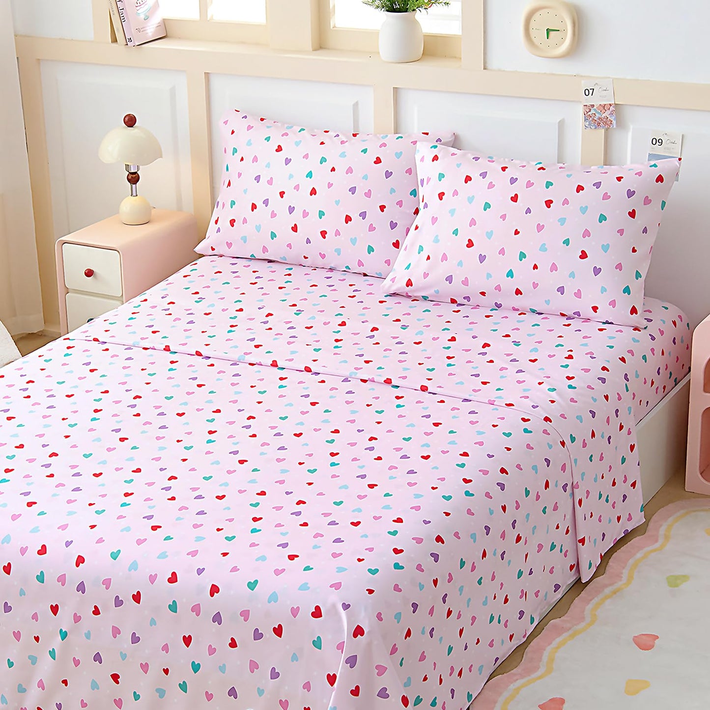 Swiftify Twin Sheets Set Kids for Boys & Girls, 3-Piece Bed Sheet Set for Toddler, Soft Brushed Microfiber Bedding, Deep Pocket, Wrinkle & Fade Resistant, Hearts