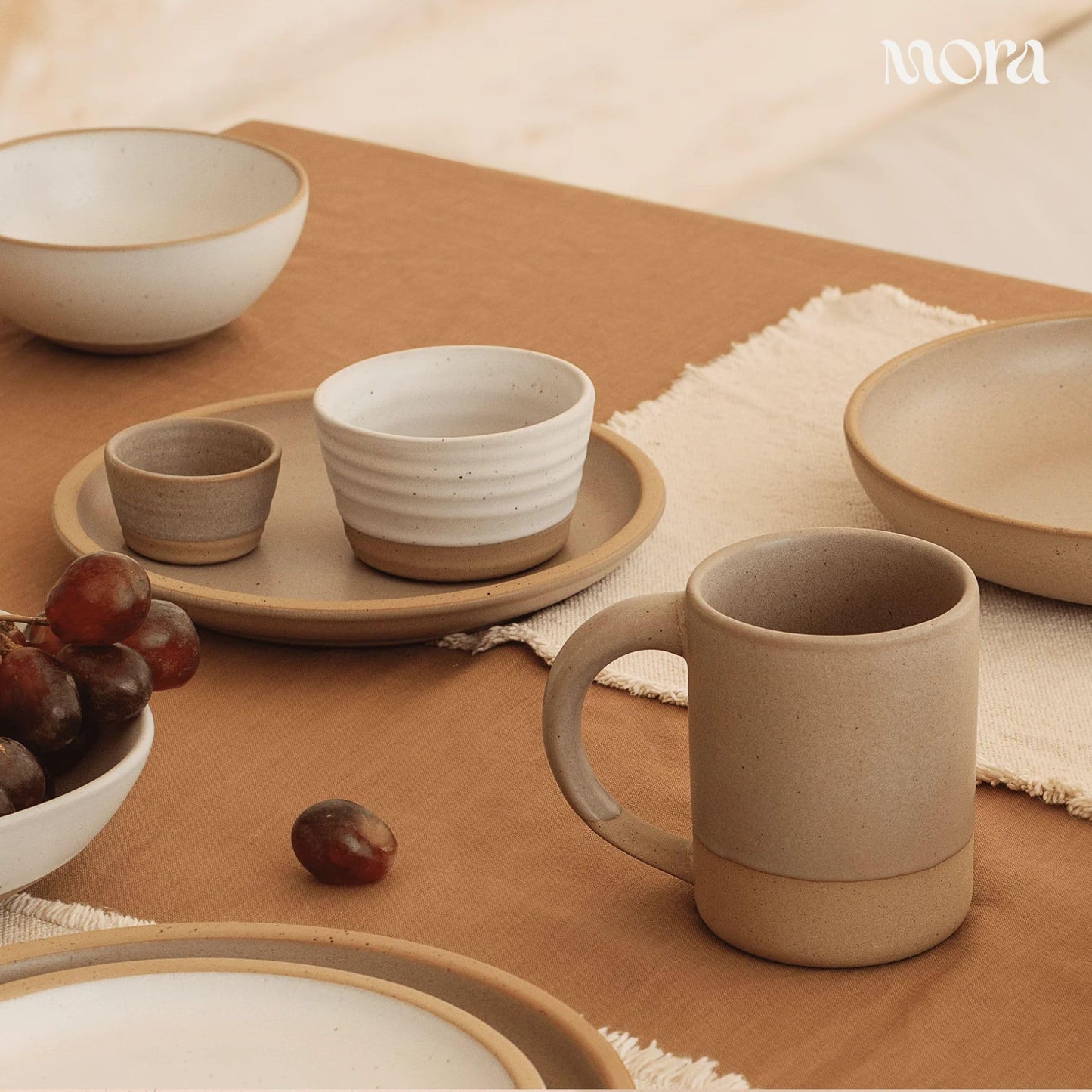MORA Small Plates Set of 4, 6.5 inch Ceramic Pottery Dessert Plates - Microwave, Oven and Dishwasher Safe - Harvest