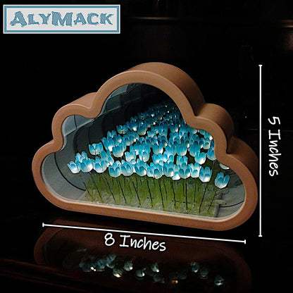 ALYMACK Handmade Tulip Lamp Fully Assembled - Flower Night Light Cuteness Lamps - Tulip and Rose Infinity Mirror in a Glass - Gift for Women or Girl - Lampara de Tulipanes Infinitos (Blue, AA)