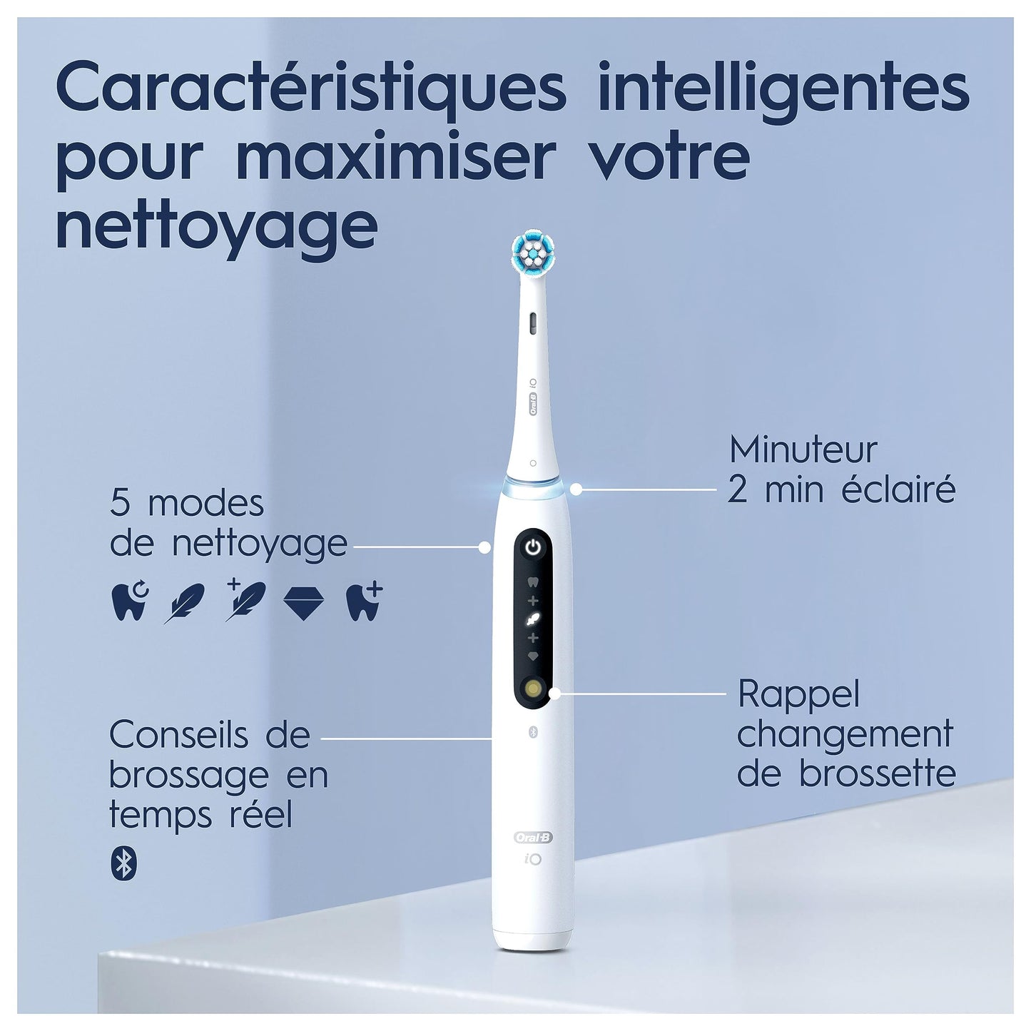 Oral-B iO 5N Electric Toothbrush, Pressure Sensor to Protect Gums and Sensitive Teeth, with Accessories, 1 Soft Brush, 1 Charger, 1 Travel Case, White