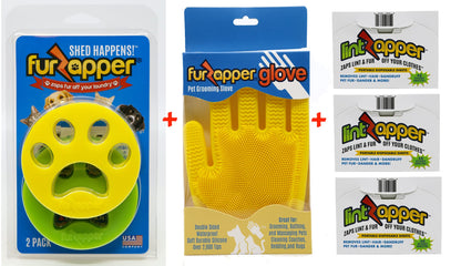 Ultimate Pet Owner Bundle - Includes 2 FurZappers, 1 FurZapper Pet Grooming Glove, 3 LintZapper Packs (120 Total Sheets) White