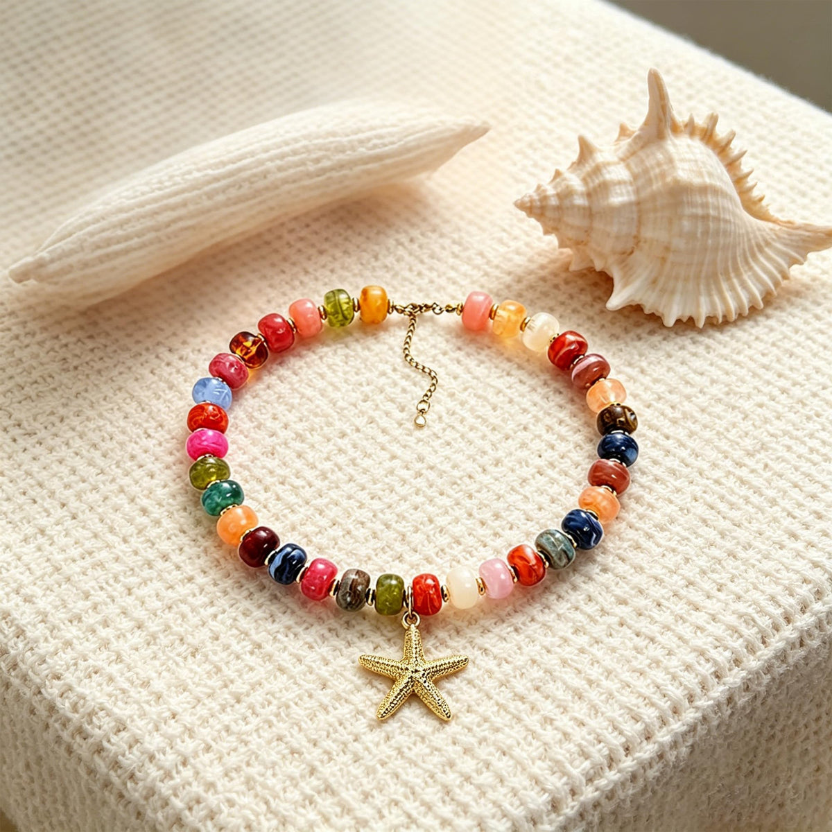 ZXYMHL Chunky Beaded Starfish Shell Necklace Colorful Boho Beach Chain Choker for Women Summer Trendy Vacation Jewelry Gift