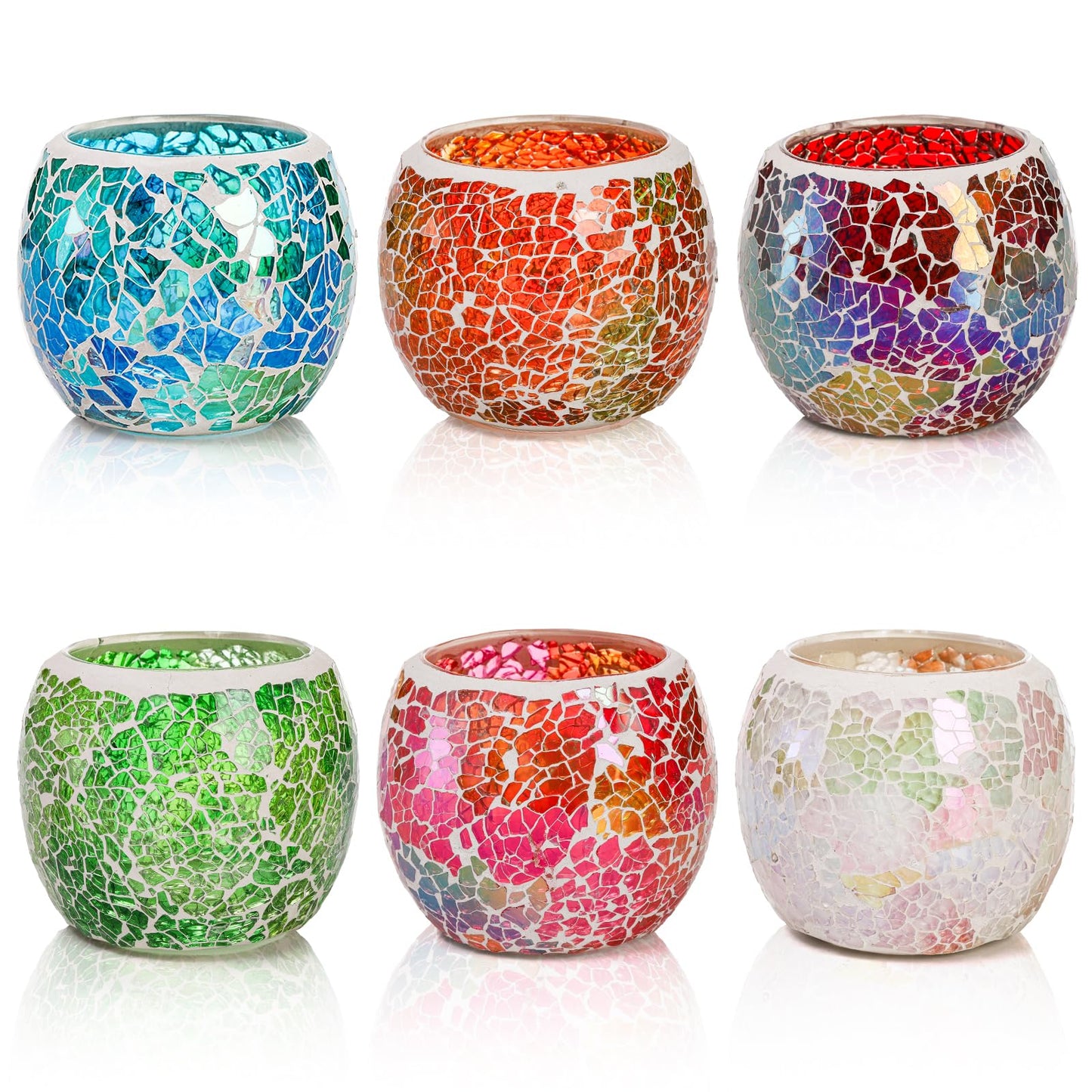 Covzoe 6 Pack Glass Votive Candle Holder, Romantic Stained Mosaic Tealight Holder, Aromatherapy Candle Lamp, Tea Light Holder Cup for Wedding Table Centerpiece, Home Decor, Christmas Party